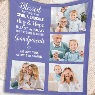 Blessed Grandparents Personalized 4 Photo Collage Fleece Blanket