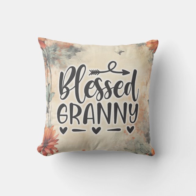Blessed Granny Garden Floral  Throw Pillow (Front)