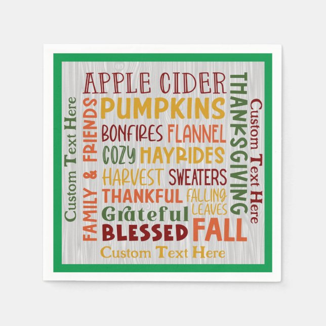 Blessed Grateful Autumn Fall Artwork Personalized Napkin (Front)