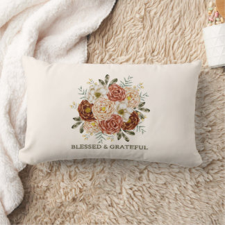 Blessed & Grateful – Rustic Floral Lumbar Throw Pi Pillow