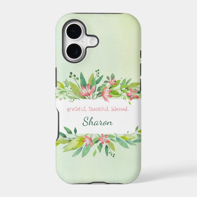 Blessed Green Floral Watercolor iPhone case (Back)