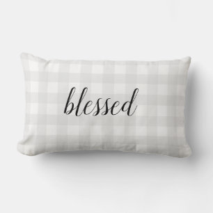 Blessed Grey Gingham Check Lumbar Pillow