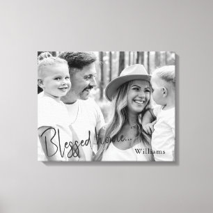Blessed Home Family Name B/W Portrait Large Canvas Print