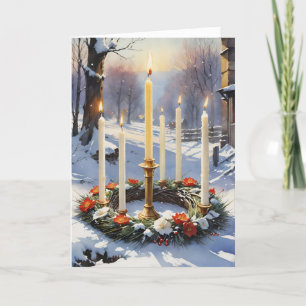 Blessed Imbolc Winter Floral Candle Wreath Wiccan Holiday Card