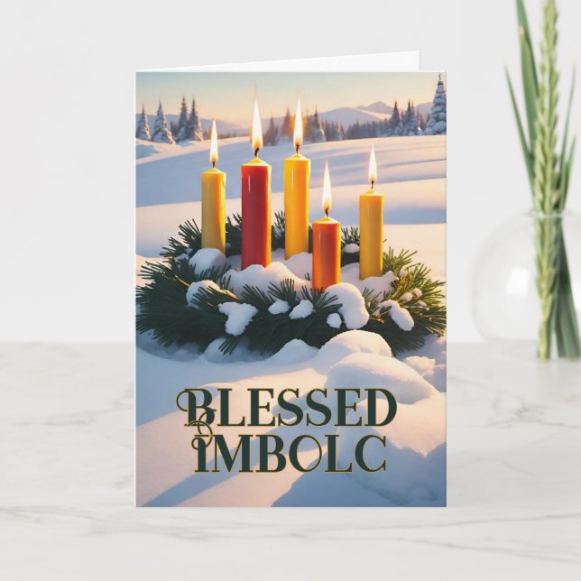 Blessed Imbolc Winter Forest Candles Wiccan Holiday Card (Front)