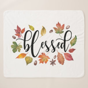Blessed In Black Calligraphy And Autumn Leaves Sherpa Blanket