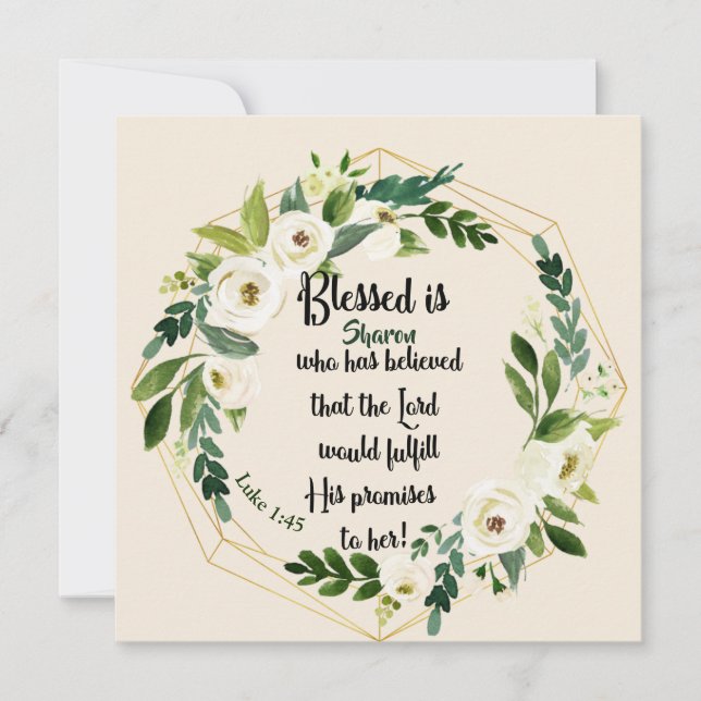 Blessed is she who believed Name Christian Card (Front)