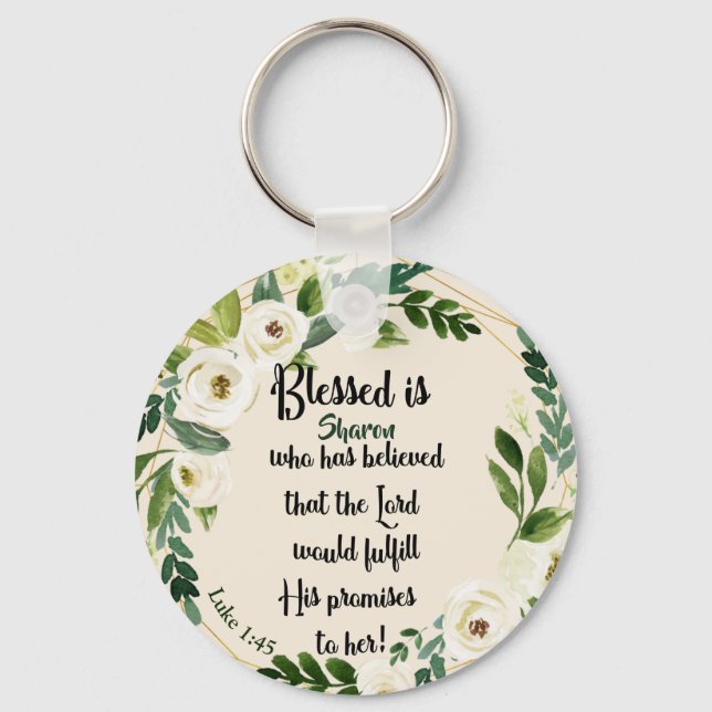 Blessed Is She Who Believed Name Christian  Keychain (Front)