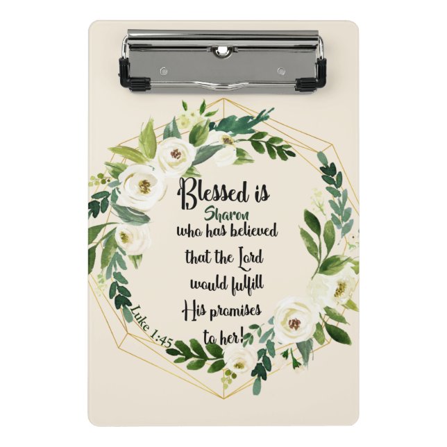 Blessed Is She Who Believed Name Christian  Mini Clipboard (Front)