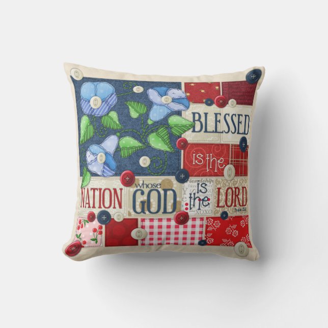 "Blessed is the Nation" Scripture Throw Pillow (Front)