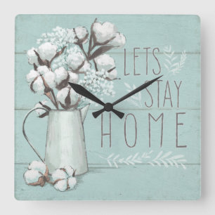 Blessed IV Mint   Lets Stay Home Square Wall Clock