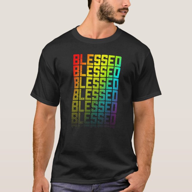 Blessed Lgbtq+ Rainbow Gay Pride Text Fade Graphic T-Shirt (Front)