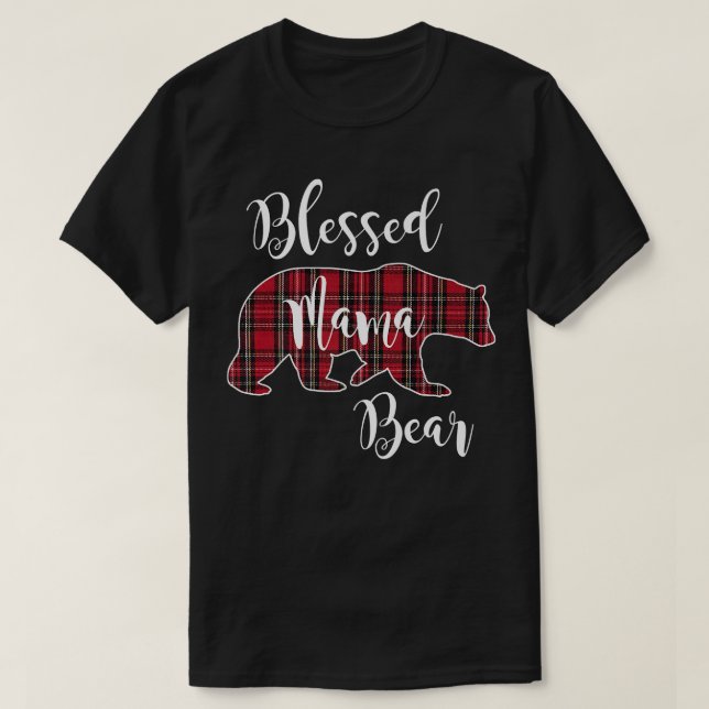 Blessed Mama Bear Red Tartan Plaid Pattern Mom Mot T-Shirt (Design Front)