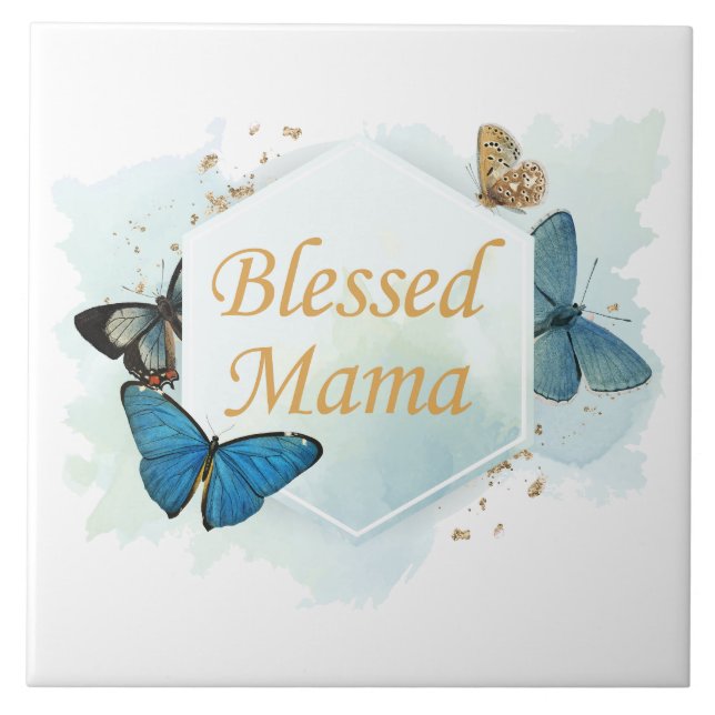 Blessed Mama: Colourful Watercolor Butterfly Proud Tile (Front)