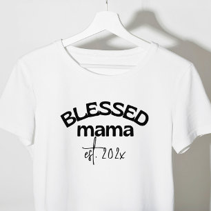 Blessed Mama Established Year Black White T-Shirt