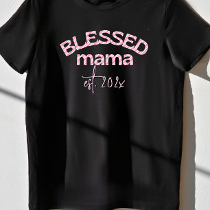 Blessed Mama Established Year Candy cane Pink T-Shirt