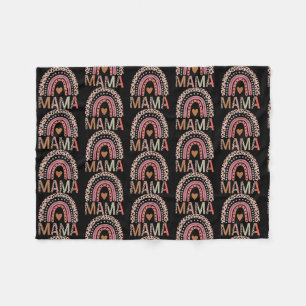 Blessed Mama Funny Leopard Boho Cute Rainbow  Fleece Blanket