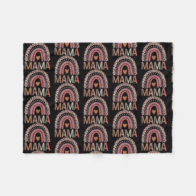 Blessed Mama Funny Leopard Boho Cute Rainbow  Fleece Blanket (Front (Horizontal))