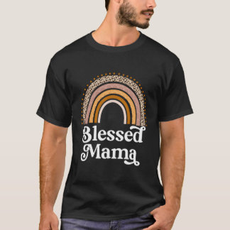 Blessed Mama Leopard Boho Rainbow Mom Life Mommy M T-Shirt