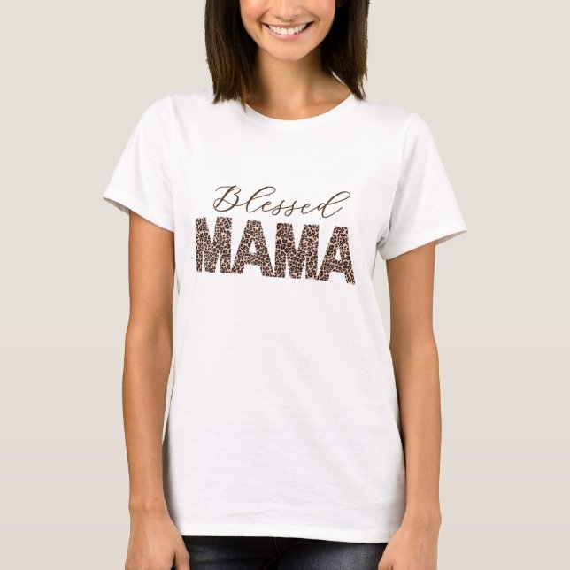 Blessed Mama Leopard/Cheetah Print– Personalized  T-Shirt (Front)
