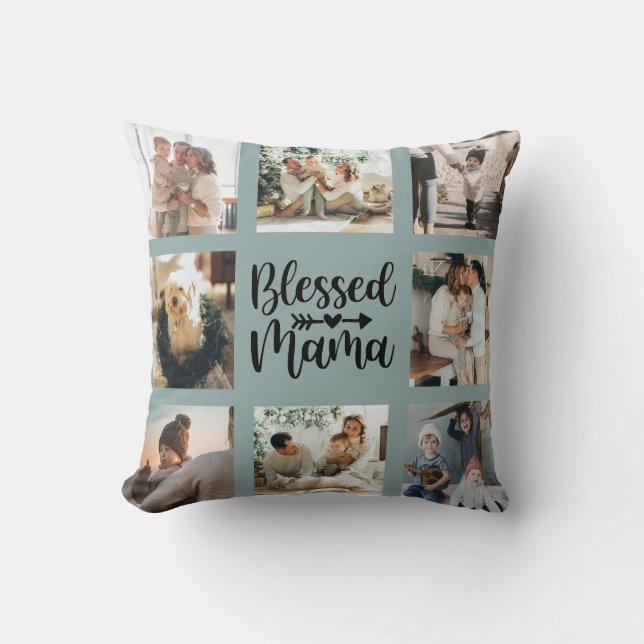 Blessed Mama Mother's Day Family Photo Collage  Throw Pillow (Front)
