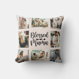 Blessed Mama Mother's Day Family Photo Collage  Throw Pillow
