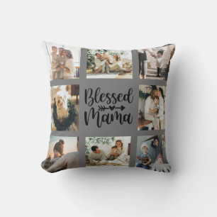 Blessed Mama Mother's Day Family Photo Collage Throw Pillow