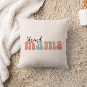 Blessed Mama Retro Mother's Day  Throw Pillow