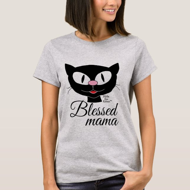 Blessed mama Smiling Cartoon Cat Women's T Shirt (Front)