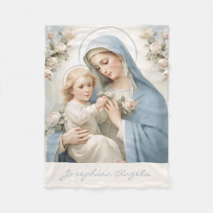 Blessed Mary Jesus Floral Religious Fleece Blanket