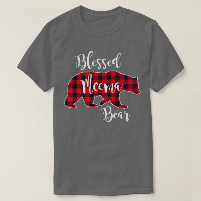Blessed Meema Bear Red Buffalo Check Plaid Fun Gra T-Shirt (Design Front)