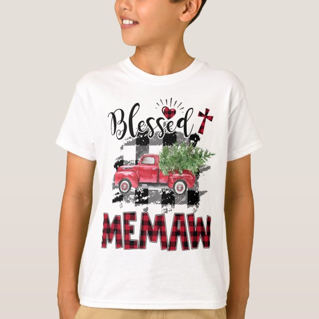 Blessed Memaw Red-plaid Christmas T-Shirt (Front)