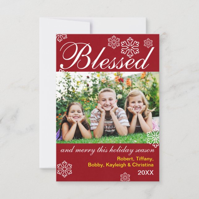 Blessed & Merry Red Snowflakes- 3x5 Christmas Card (Front)