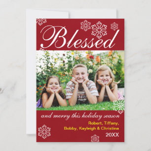 Blessed & Merry Red Snowflakes - Christmas Card