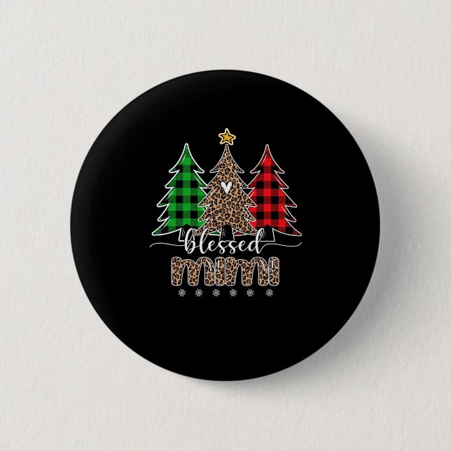 Blessed Mimi Leopard Christmas Pine Tree Red Plaid 2 Inch Round Button (Front)
