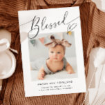Blessed Minimalist Heart Baby Photo Birth Announcement<br><div class="desc">Simple and minimalistic birth announcement card featuring hand lettered typography that says "blessed" with a heart. You can add your newborn baby's picture in the middle and the baby stats at the bottom. You can also add a second picture with a message on the back.</div>