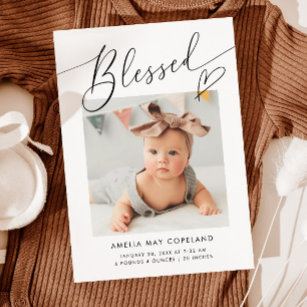 Blessed Minimalist Heart Baby Photo Birth Announcement