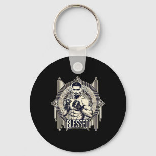 Blessed Mma Bjj Kickboxing Muay Thai Boxing Cage F Keychain