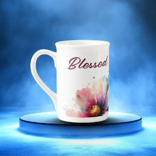 Blessed Modern Floral Design Bone China Mug