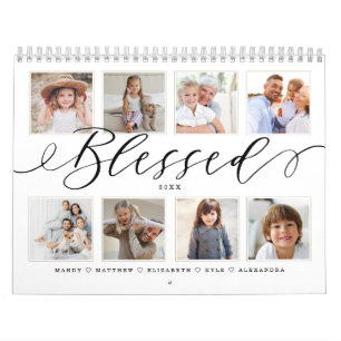 Blessed Modern Script   Family Photo Memories Calendar
