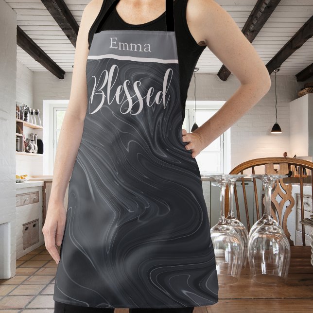 Blessed Modern Script Faux Marble Personalized Apron (Blessed Modern Script Faux Marble Personalized Apron)