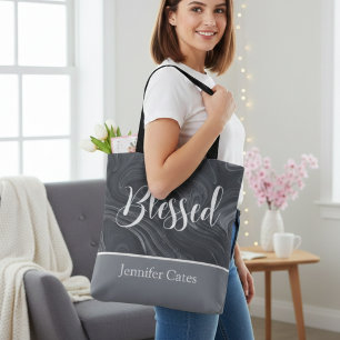 Blessed Modern Script Personalized Tote Bag