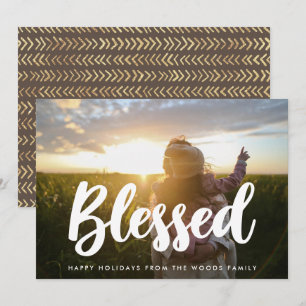 Blessed Modern Typography Inspirational Photo Holiday Card