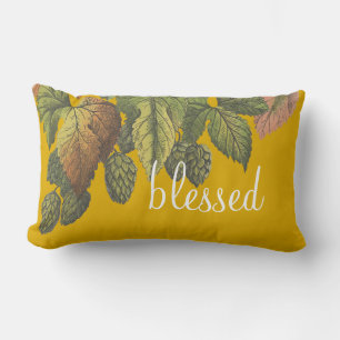 Blessed Modern Vintage Flowers on Mustard Yellow Lumbar Pillow