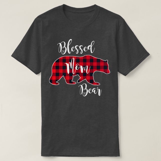 Blessed Mom Bear Buffalo Check Plaid Pattern Mama  T-Shirt (Design Front)