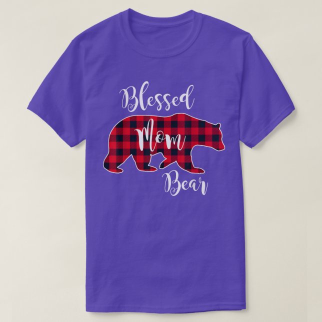 Blessed Mom Bear Buffalo Check Plaid Pattern Mama  T-Shirt (Design Front)