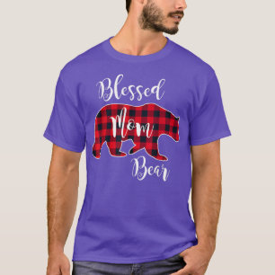 Blessed Mom Bear Buffalo Check Plaid Pattern Mama T-Shirt