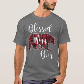 Blessed Mom Bear Buffalo Check Plaid Pattern Mama T-Shirt