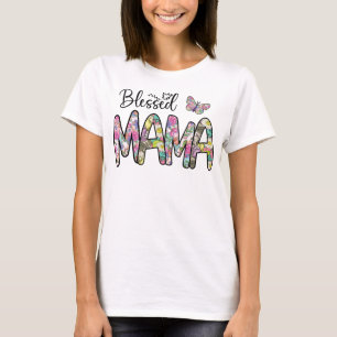 blessed mom mama flower butterfly T-Shirt