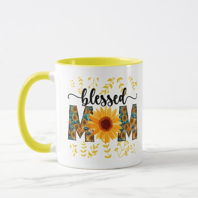 Blessed Mom sunflower two -tone  Mug (Left)